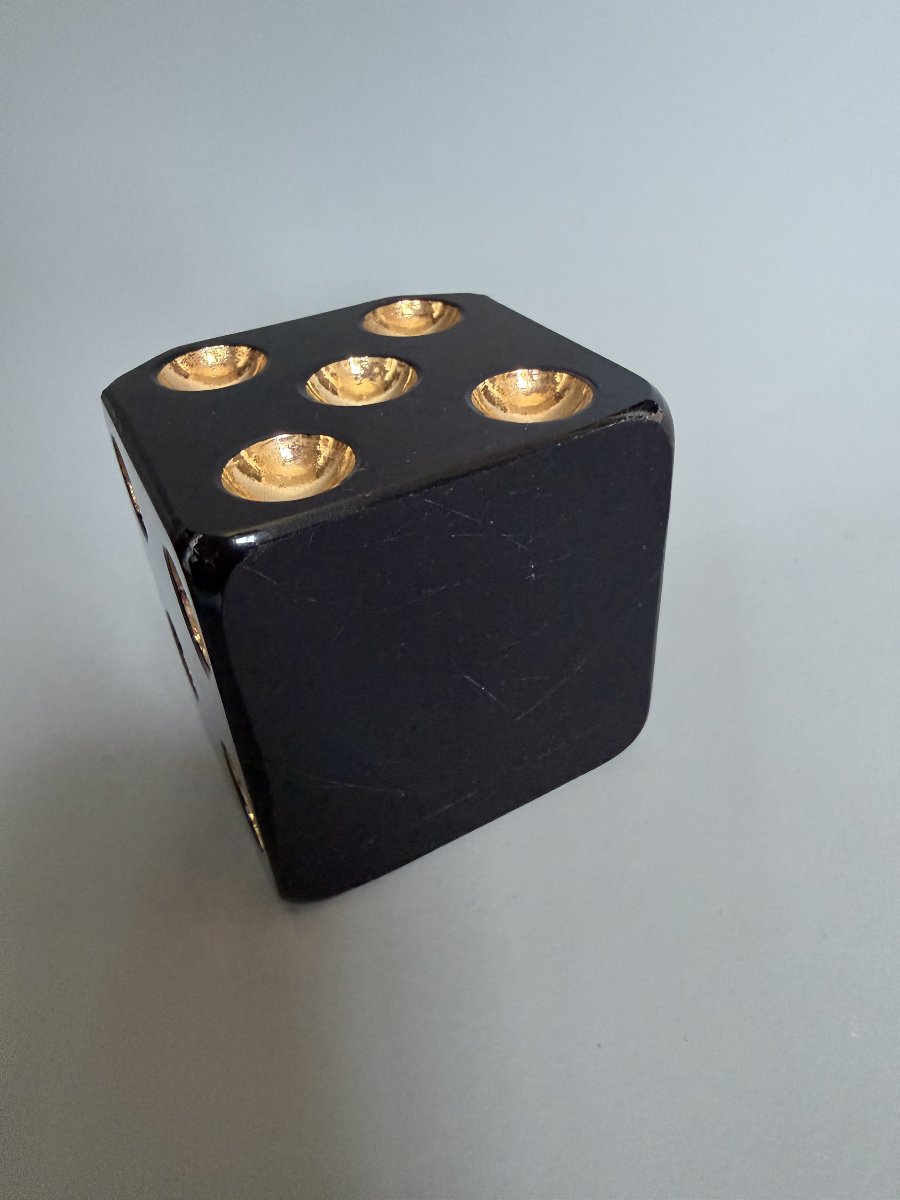 Black Glass Dice-shaped Ashtray – 1980s-photo-3