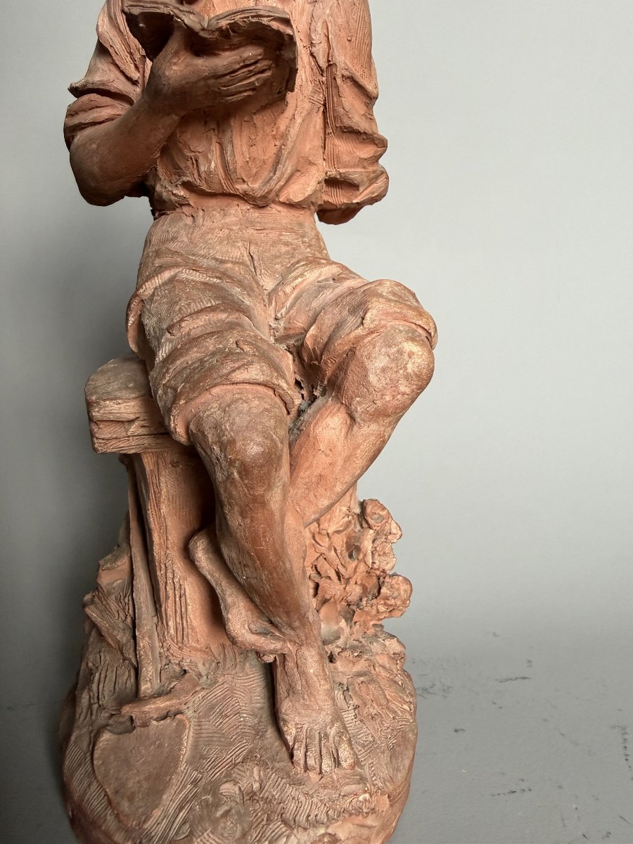 Sculpture en terre cuite "Le Botaniste" - Signée Ricard et datée 1877-photo-2