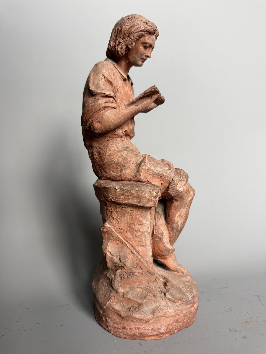 Sculpture en terre cuite "Le Botaniste" - Signée Ricard et datée 1877-photo-3
