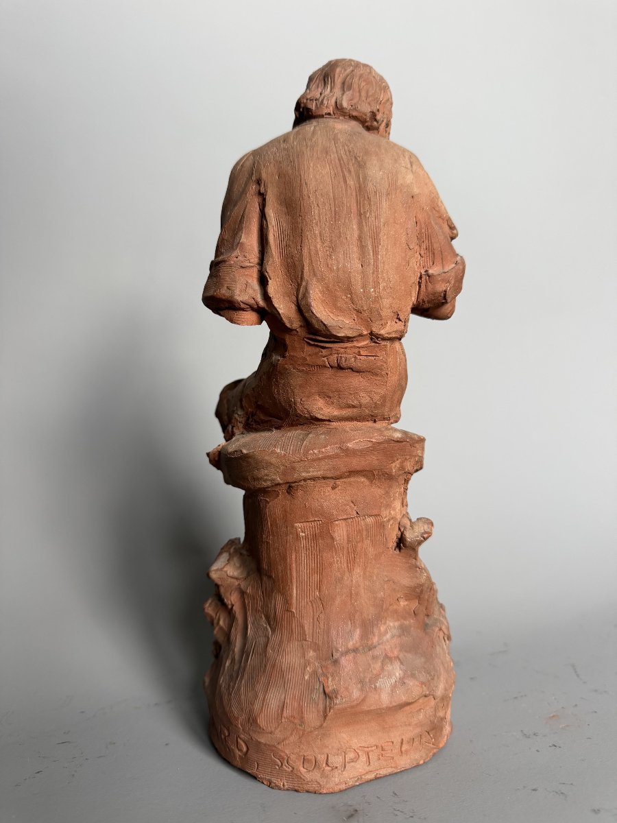 Sculpture en terre cuite "Le Botaniste" - Signée Ricard et datée 1877-photo-4