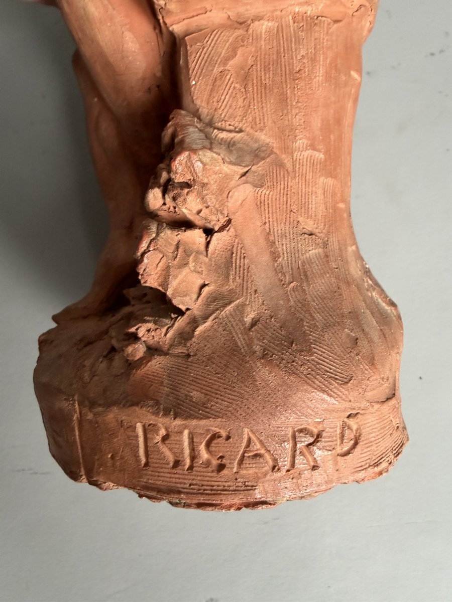Sculpture en terre cuite "Le Botaniste" - Signée Ricard et datée 1877-photo-1