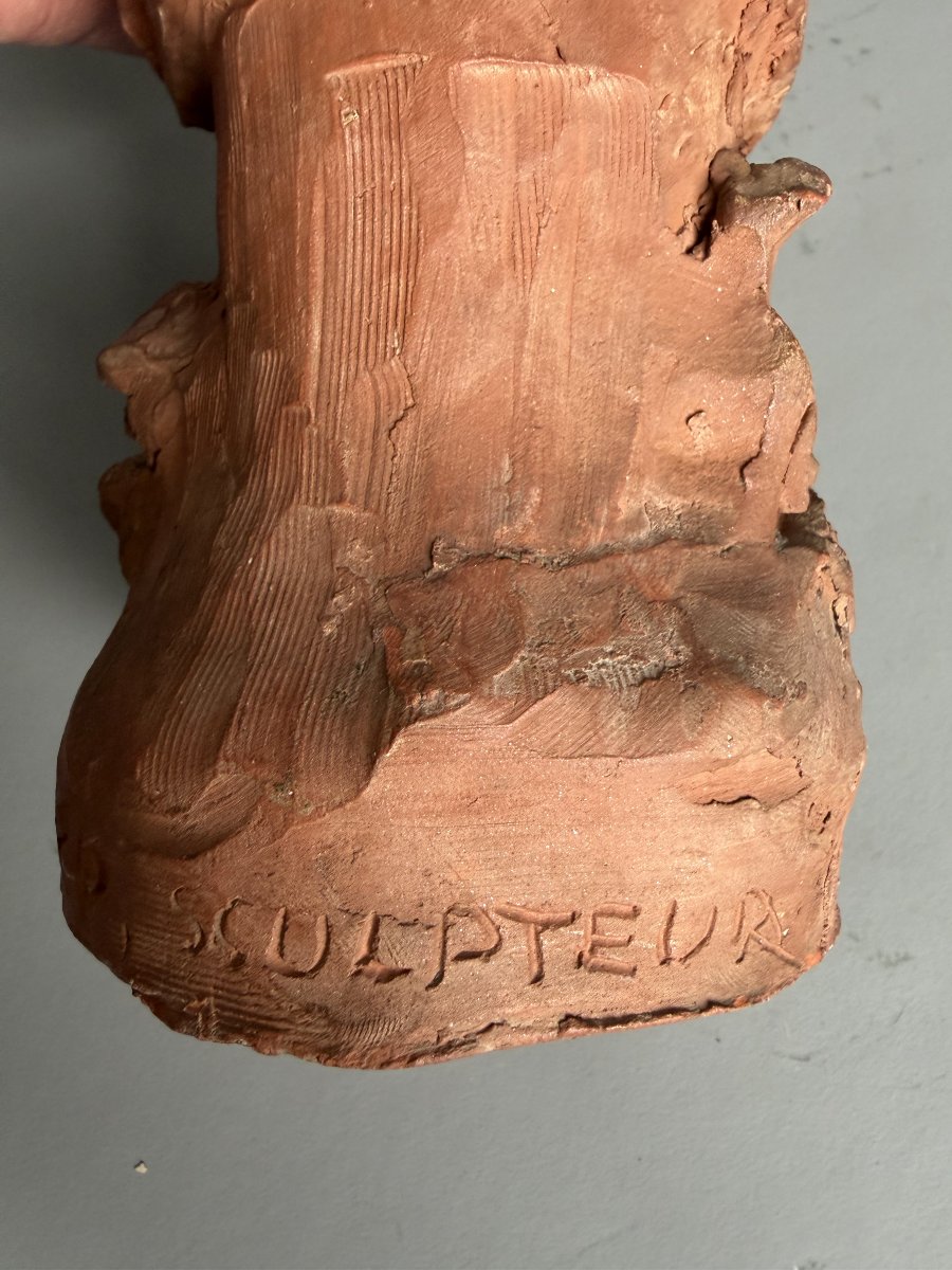 Sculpture en terre cuite "Le Botaniste" - Signée Ricard et datée 1877-photo-2