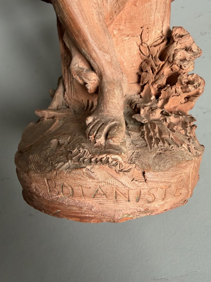 Sculpture en terre cuite "Le Botaniste" - Signée Ricard et datée 1877-photo-4