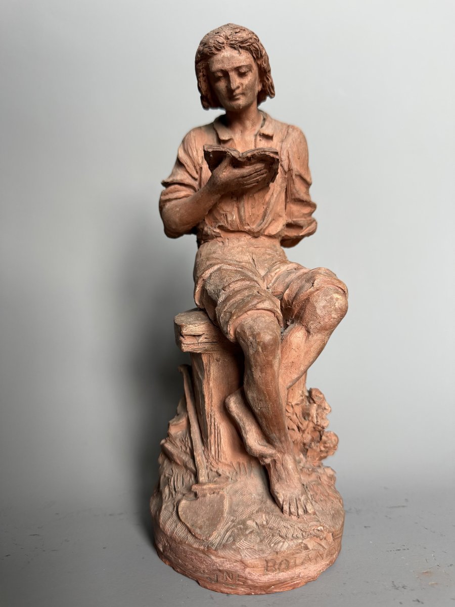 Sculpture en terre cuite "Le Botaniste" - Signée Ricard et datée 1877