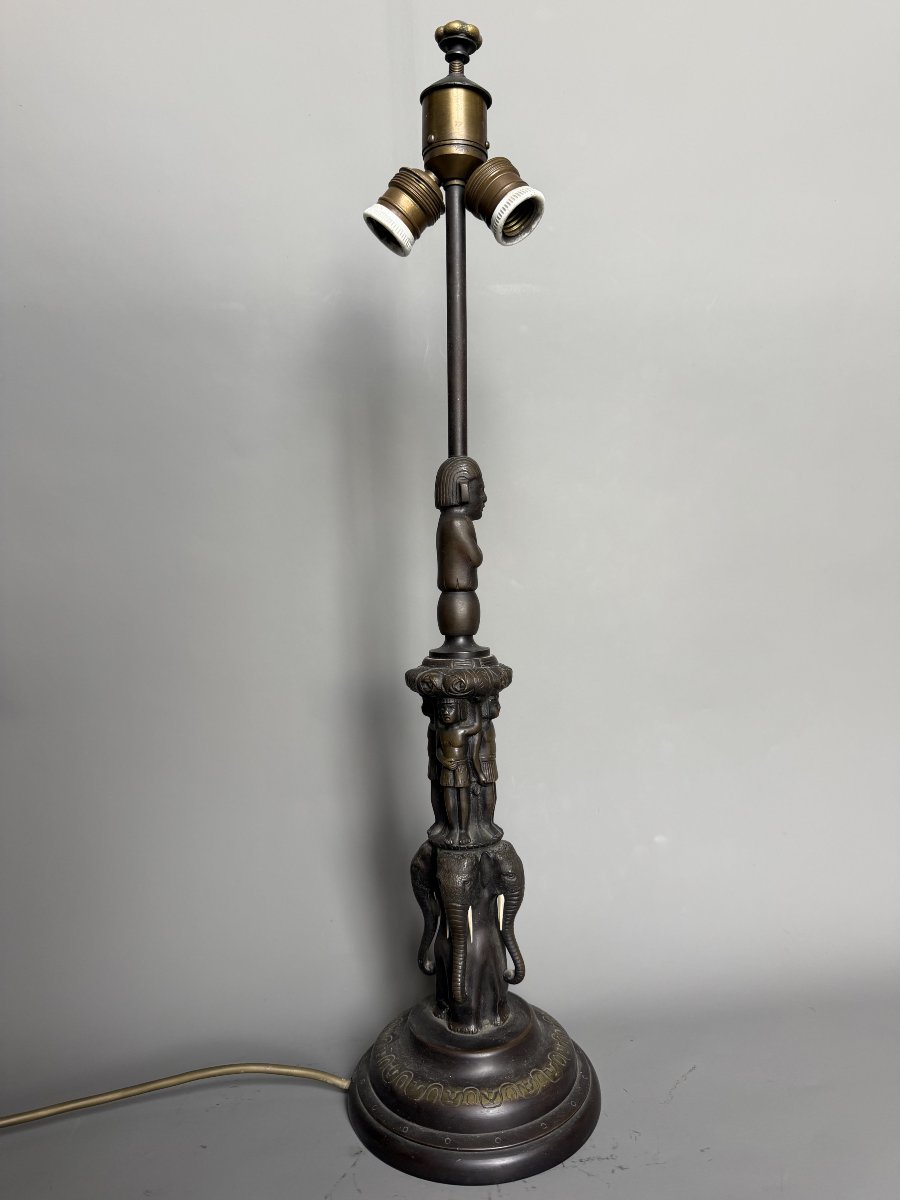Bronze Lamp Decorated With Elephants And Figures, 1920s-photo-2