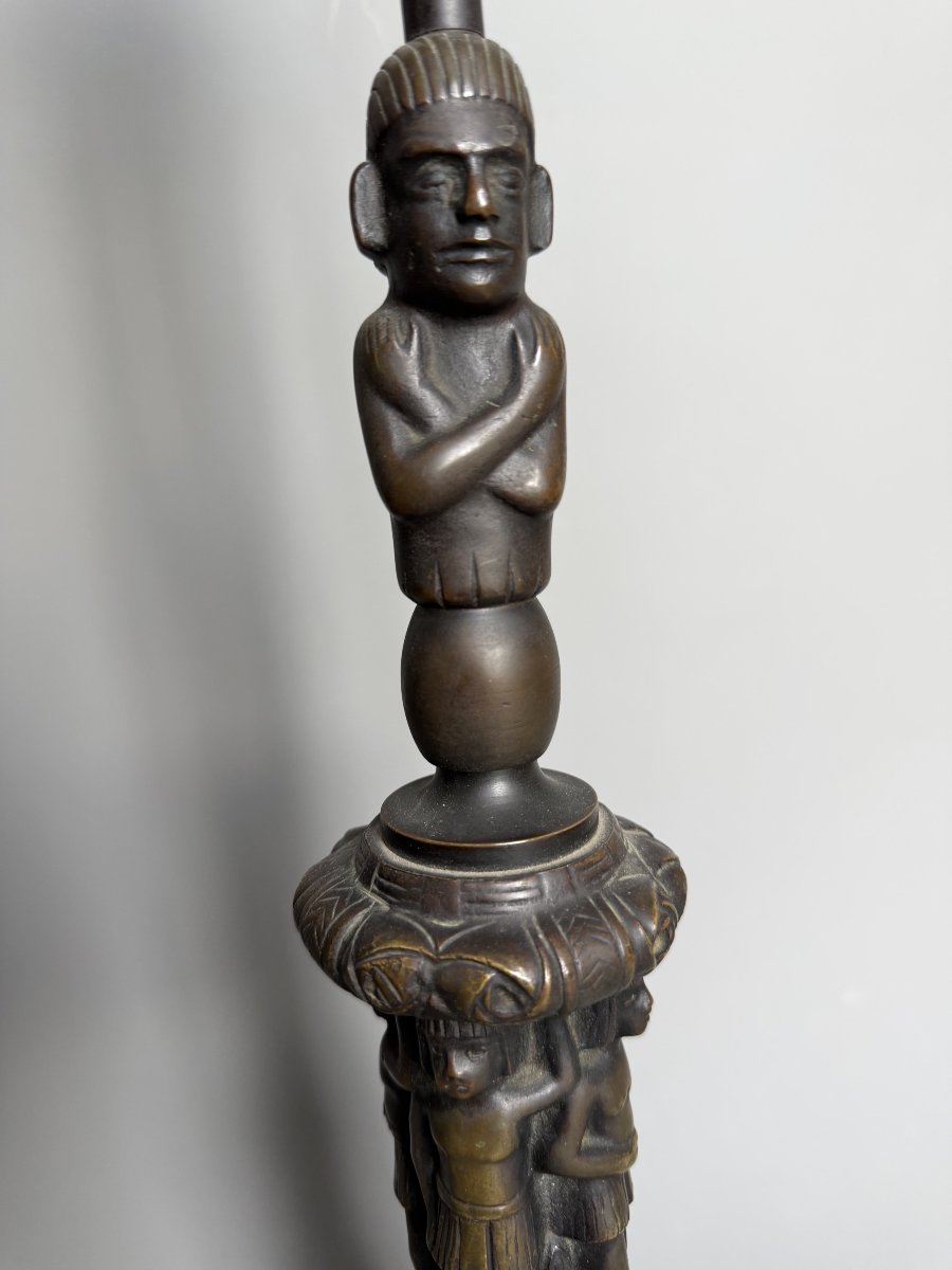 Bronze Lamp Decorated With Elephants And Figures, 1920s-photo-3