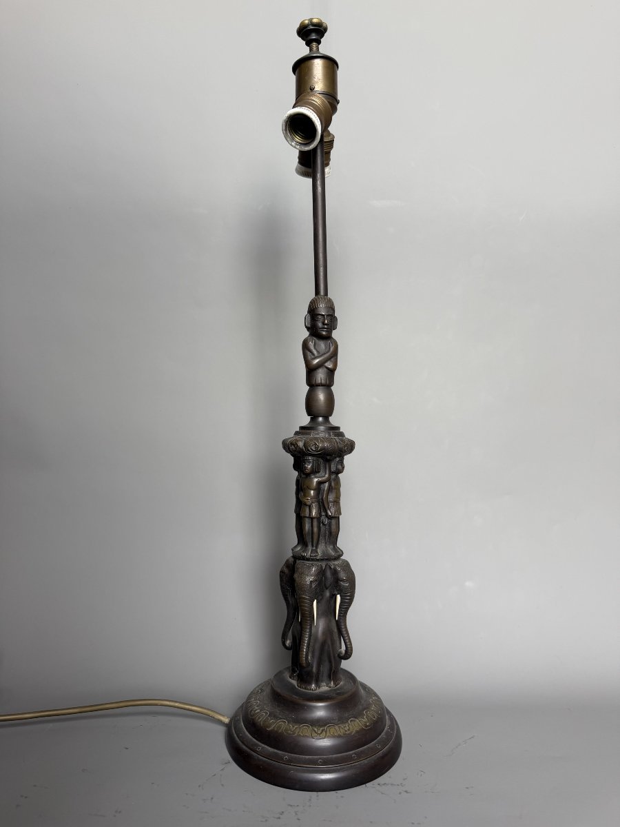 Bronze Lamp Decorated With Elephants And Figures, 1920s