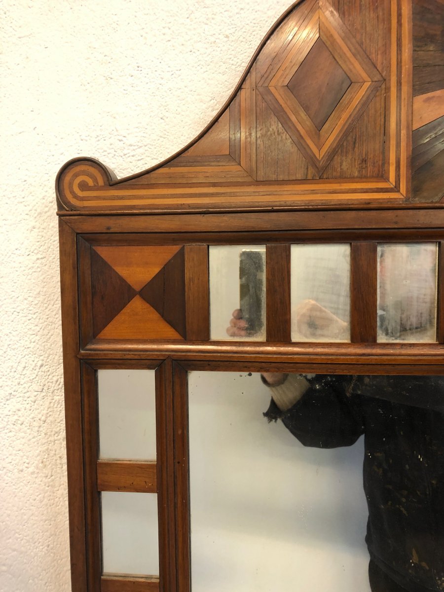 Old Mirror Late Nineteenth In Marquetry - Holland Or Italy-photo-4