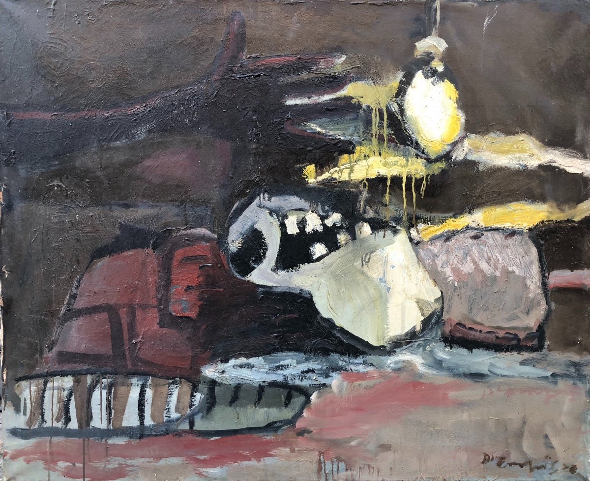 Huile Sur Toile - Nature Morte Datée 1988