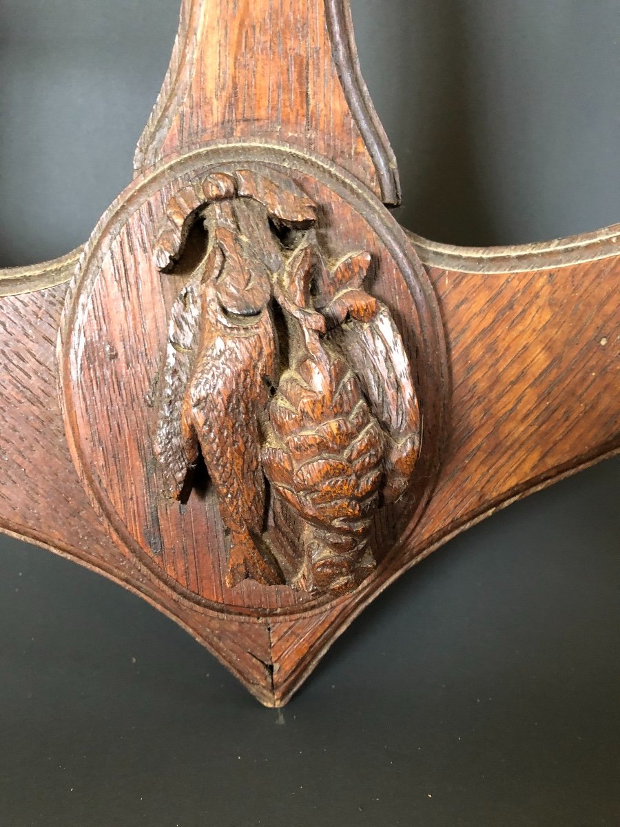 Folk Art - Gun Holder In Carved Oak And Brass - Seal, Fish, Birds Decor-photo-4