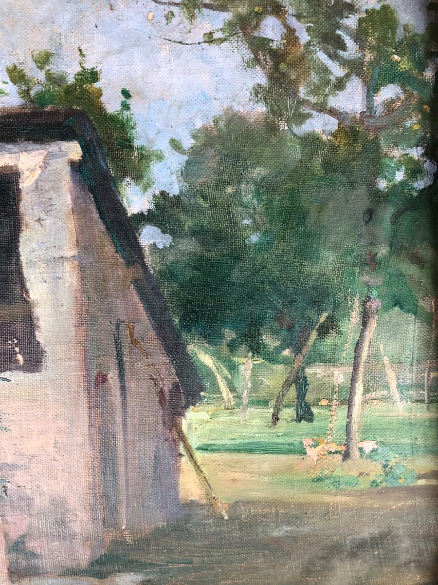 Huile Sur Toile - Début XXème - Cabane Dans Un Jardin l'été-photo-3