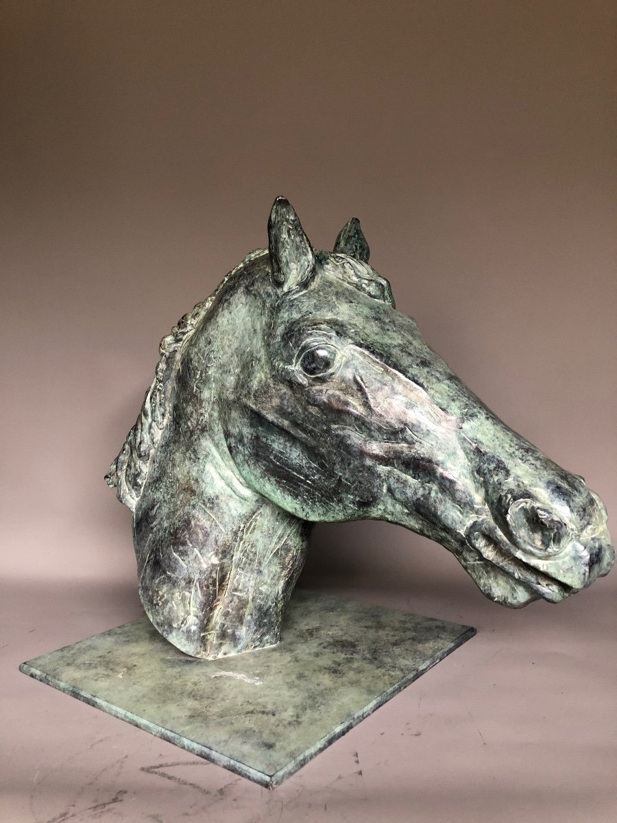 Large Horse Head - Bronze XXth Century - Signed - Fonderie De Gour-photo-3