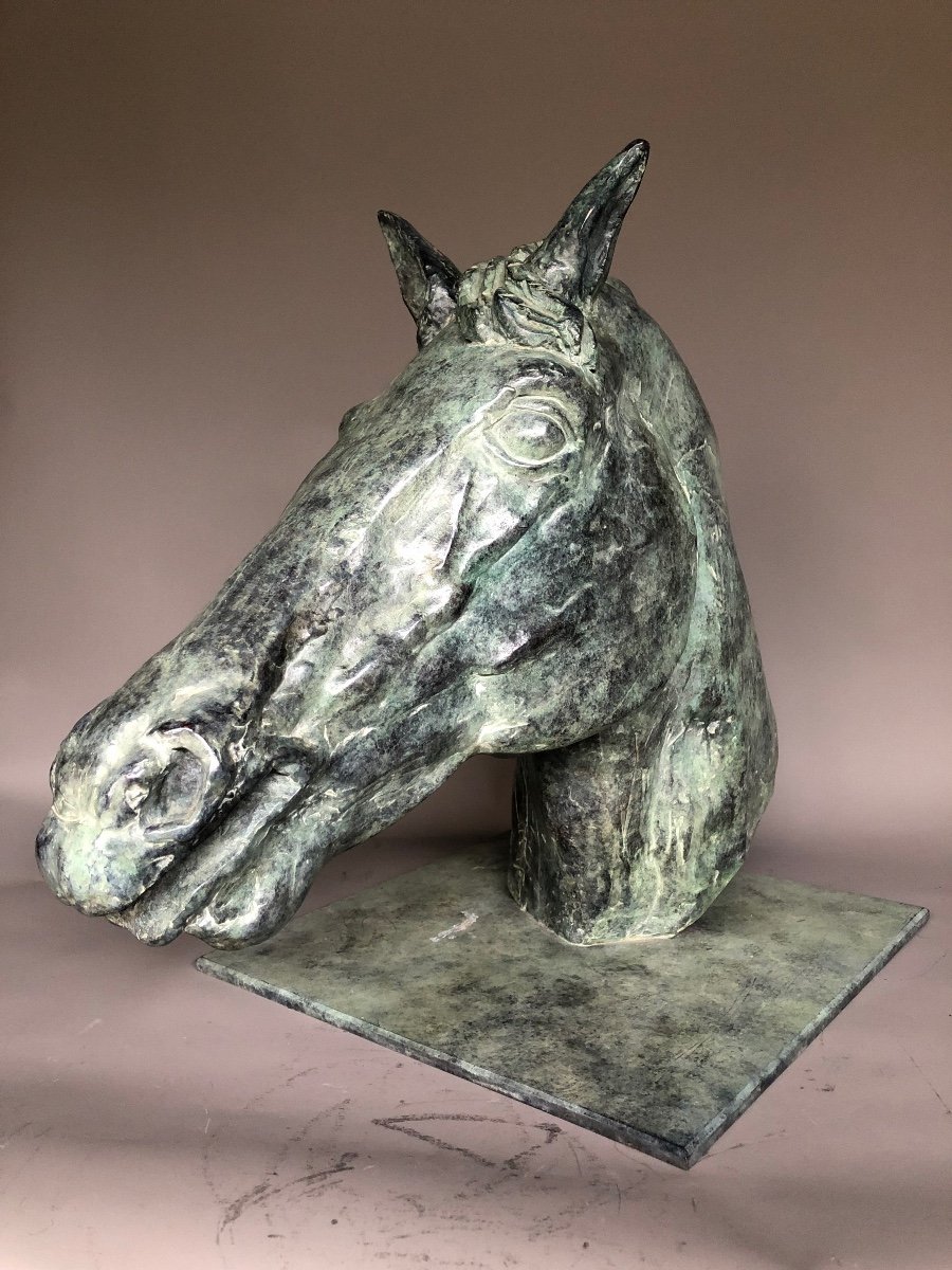 Large Horse Head - Bronze XXth Century - Signed - Fonderie De Gour-photo-4