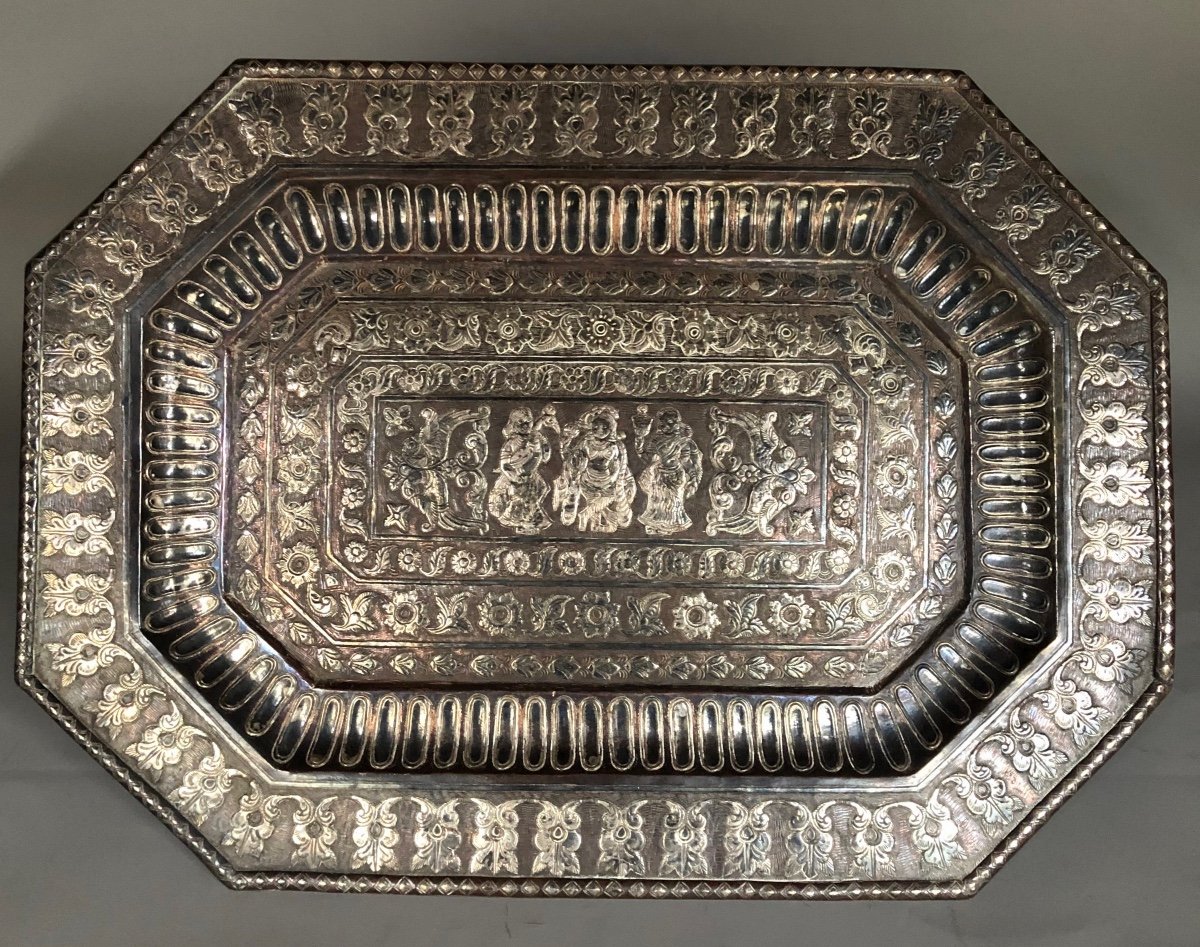 Large Indo Persian Tray - India - XIXth Century - Hindu Deities