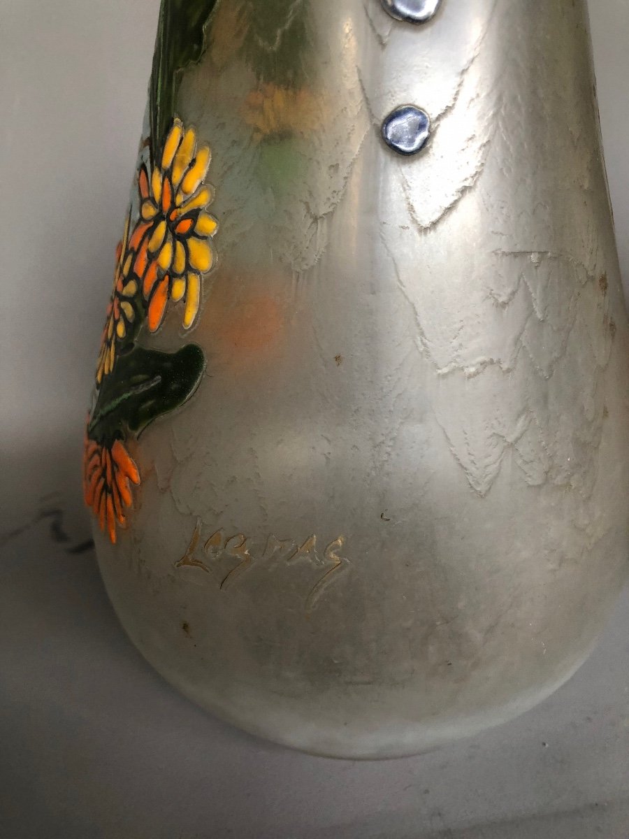 Grande Paire De Vases Legras Signés - Vers 1920 - Verre Givré Et émaillé - Décor De Fleurs-photo-4