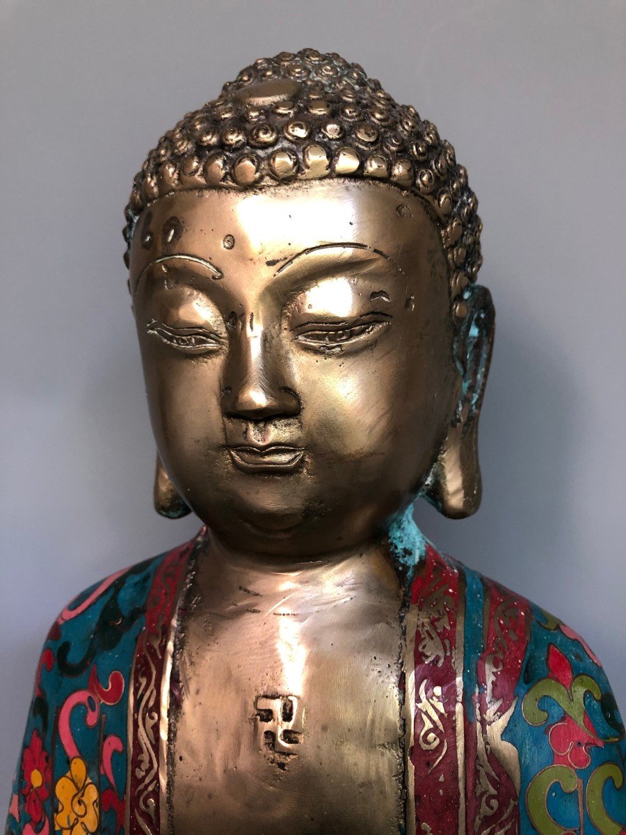 Bouddha En Bronze Et émaux Cloisonnés - XXème - Chine Ou Japon -photo-4