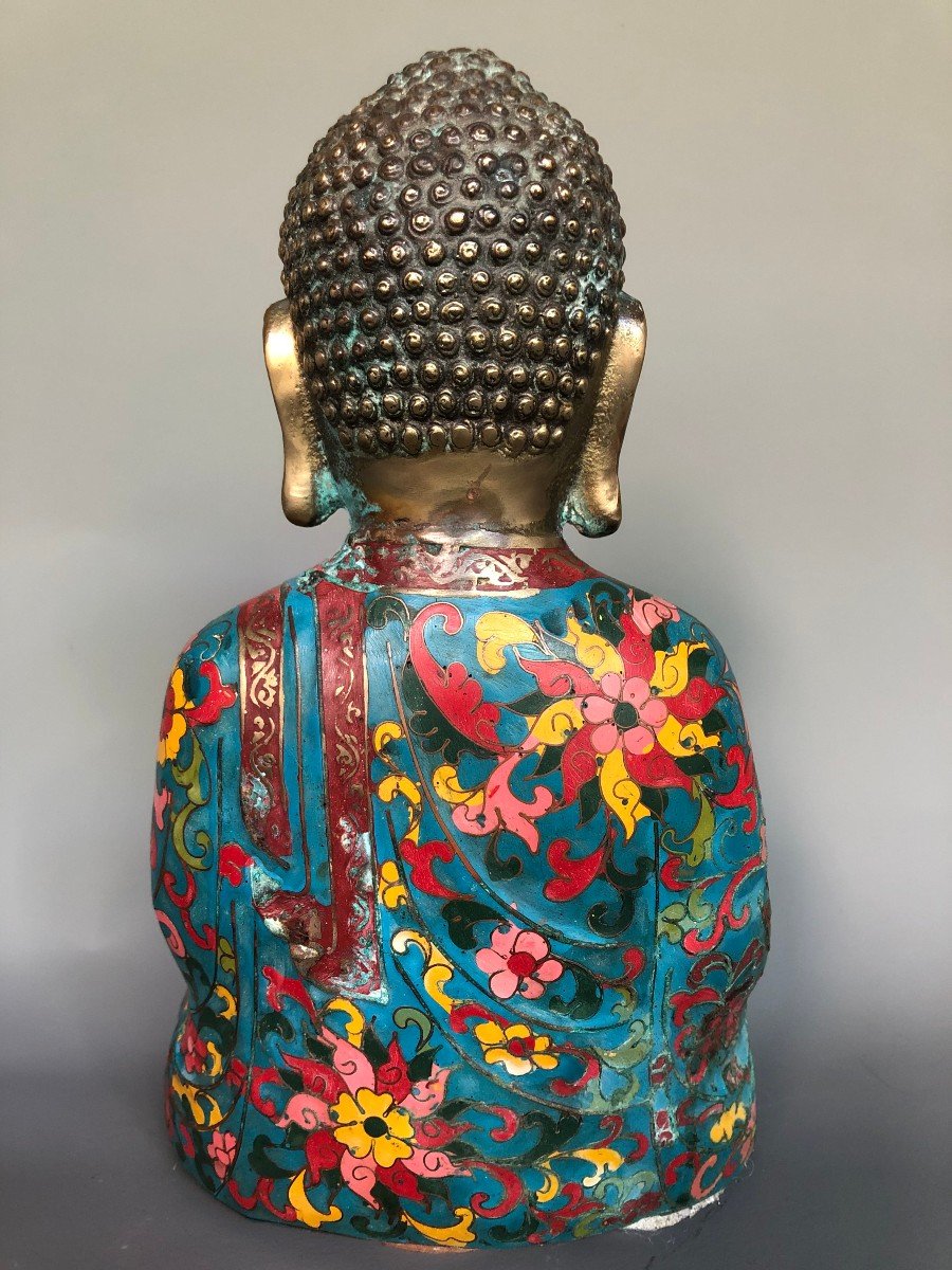 Bouddha En Bronze Et émaux Cloisonnés - XXème - Chine Ou Japon -photo-3