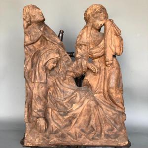 Terracotta Bas-relief - XVIIIth Or XIXth - Virgin Mary Weeping The Death Of Christ