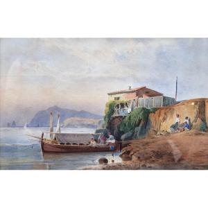 19th Century Watercolor - Neapolitan Or Italian Fishermen