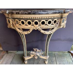 Louis XVI Period Half-moon Console - Decor With Attributes Of Music 