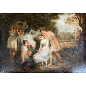 Oil On Wood - 19th Century - Scene After Antiquity