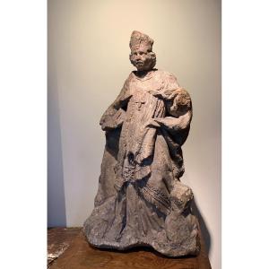 Sculpture Early 17th Century - Limestone - Saint Or Bishop 
