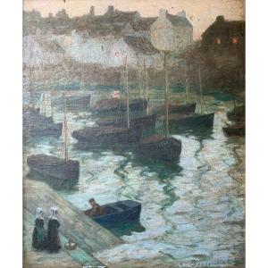 Huile Sur Toile - Port En Bretagne - Début XXème - Signé Bessonnat