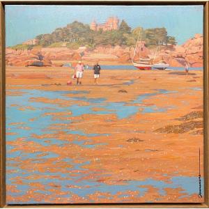 Oil On Canvas - Château De Costaérès In Trégastel - Brittany - Thierry Devouassoux 