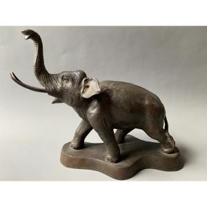 Bronze Elephant - Late 19th Century Sculpture - Brown Patina 
