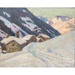 Joseph-Victor Communal (1876–1962) – Le village de Peisey sous la neige - 1922