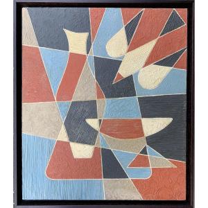 Composition cubisante - Huile sur panneau - années 1960