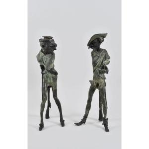 Rare Pair Of Regula Candlesticks - Ratapoil Caricature - XIXᵉ Century