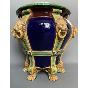 Imposant Cache-pot / Jardinière en Faïence de Minton – Fin du XIXe Siècle