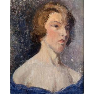 Portrait de femme – Huile sur toile, attribué à Ethel Walker (1861-1951)