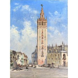 La Giralda de Séville – Huile sur toile de la fin du XIXᵉ siècle