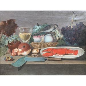 Nature morte au homard, aux fruits et au vin, XIXe siècle