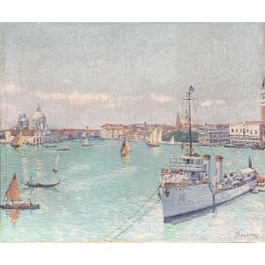 Ernest Moulines (1870-1942) – Vue de Venise, la lagune et la Salute