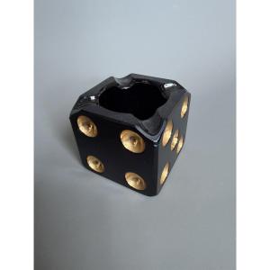 Black Glass Dice-shaped Ashtray – 1980s