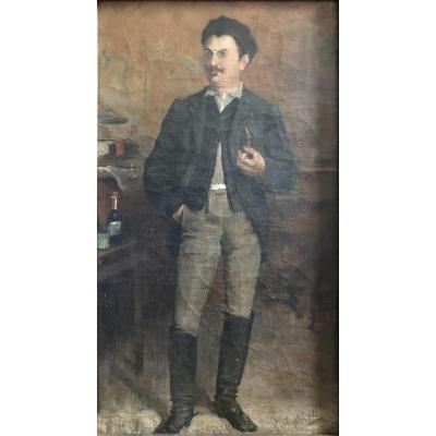 Louis Hierle (1856-1906) - Portrait Of A Russian Man In La Chapka