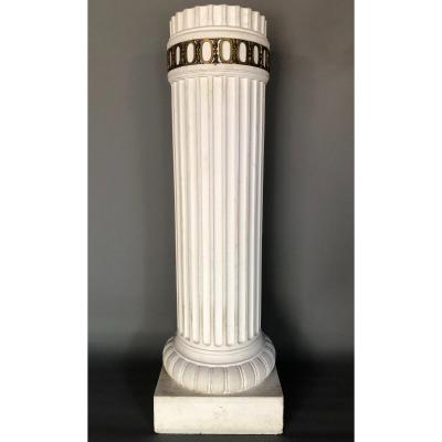 Fluted Column - Early 20th Century - Lacquered Wood - In The Taste Of Antiquity