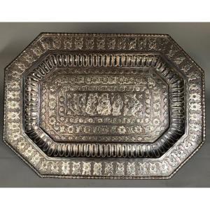 Large Indo Persian Tray - India - XIXth Century - Hindu Deities