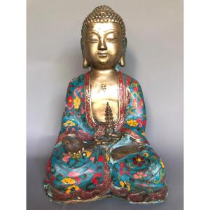 Bouddha En Bronze Et émaux Cloisonnés - XXème - Chine Ou Japon 