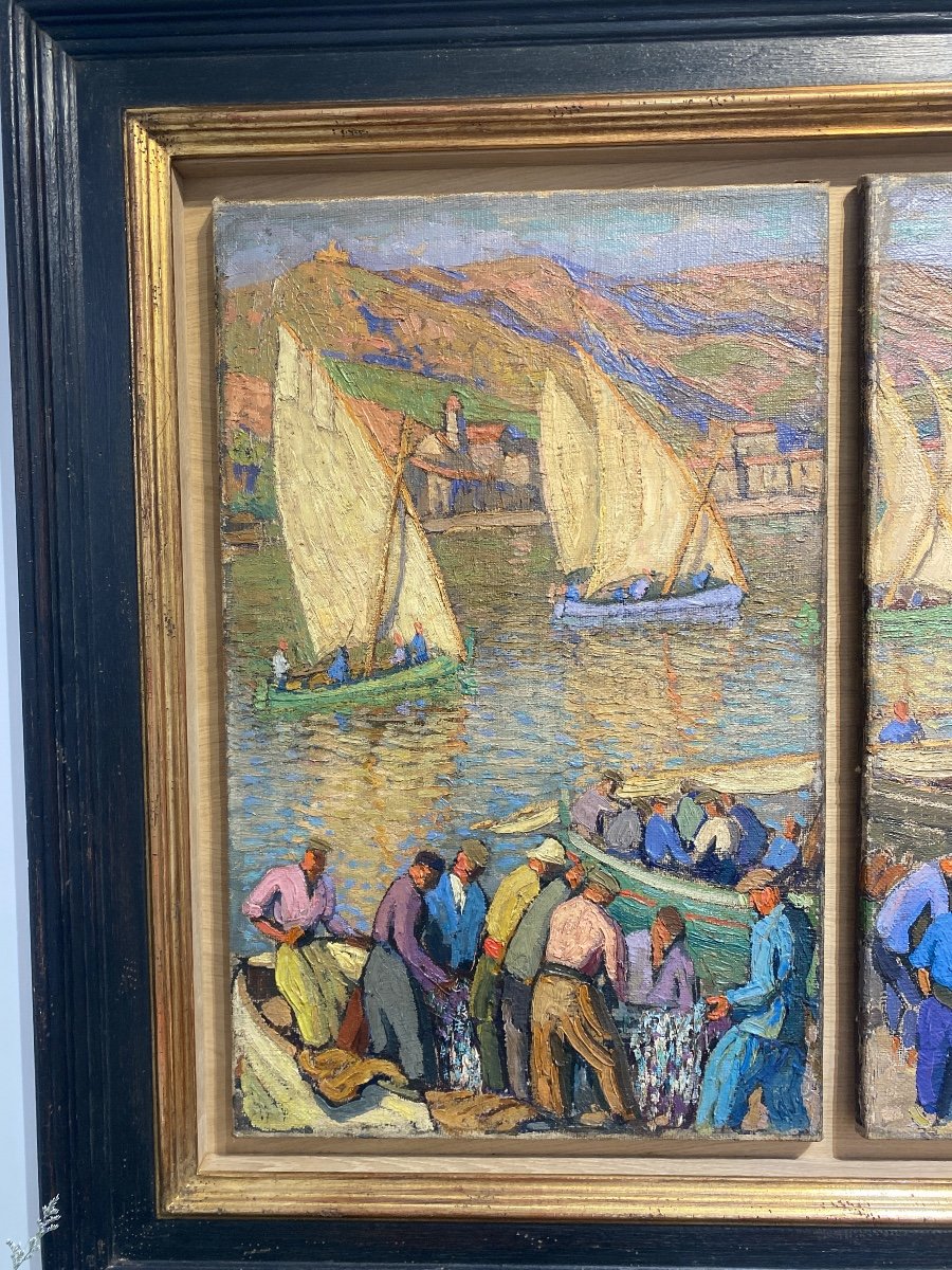 Jacques Martin-ferrieres  Collioure 1928 Triptyque D’huiles Sur Toiles -photo-4