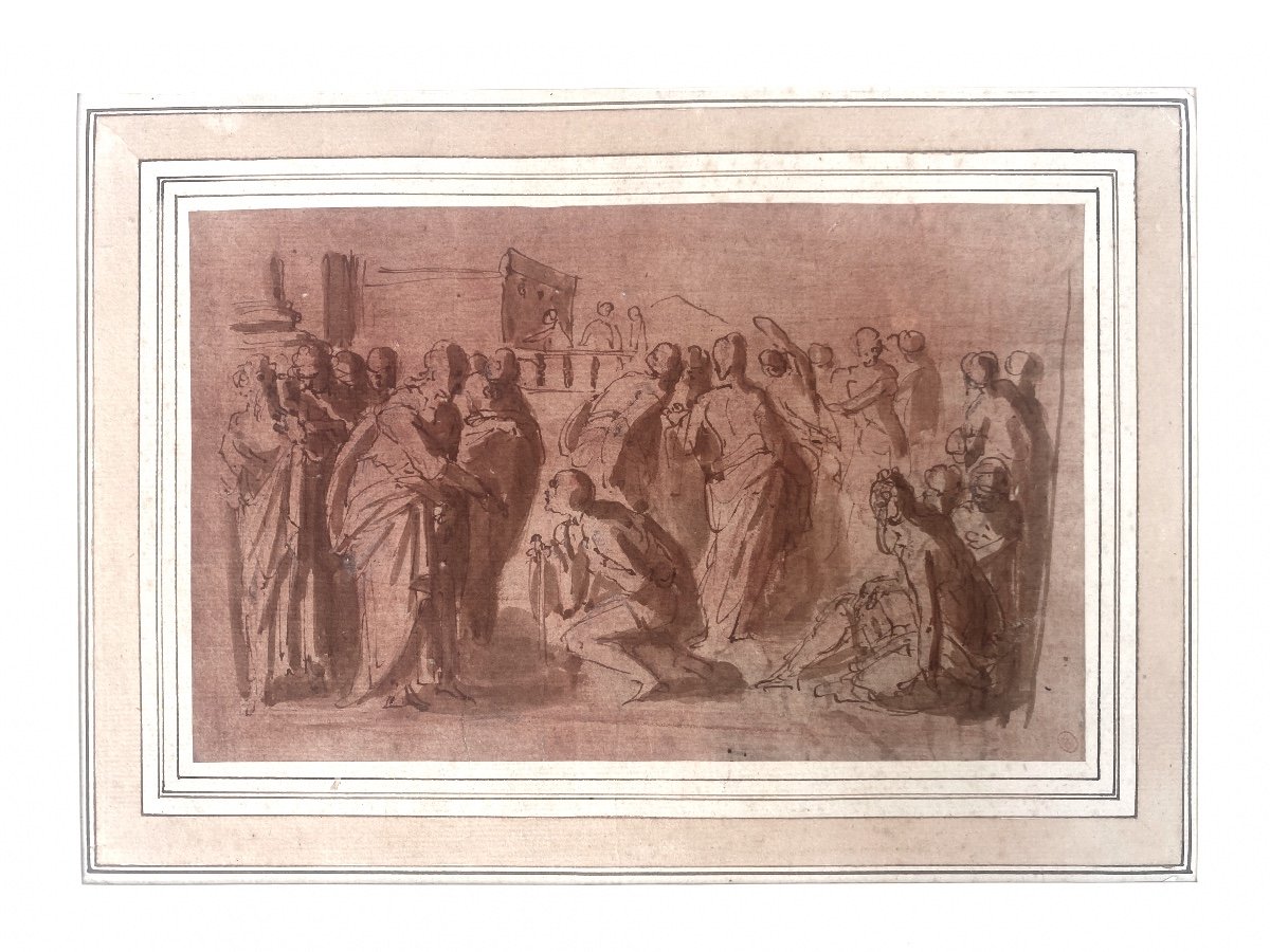 Italian School Around 1600 - Biblical Scene - Pen And Brown Ink -photo-3