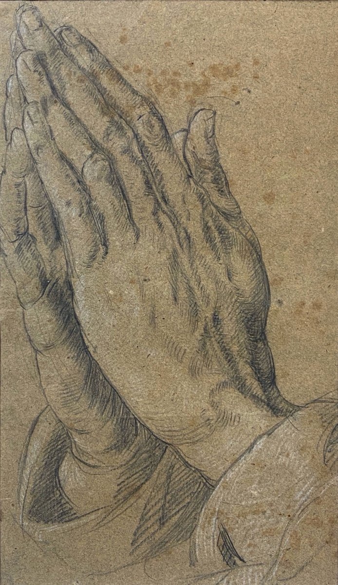 Mains En Prière D’après Albrecht Dürer - Pierre Noire Et Rehauts De Craie Blanche