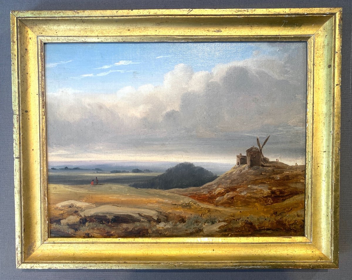 19th Century School - Landscape At The Mill - Oil On Cardboard-photo-2