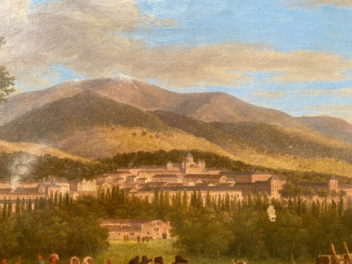 Giuseppe Canella- Fête Villageoise En Espagne, 1824 - Huile Sur Toile-photo-1