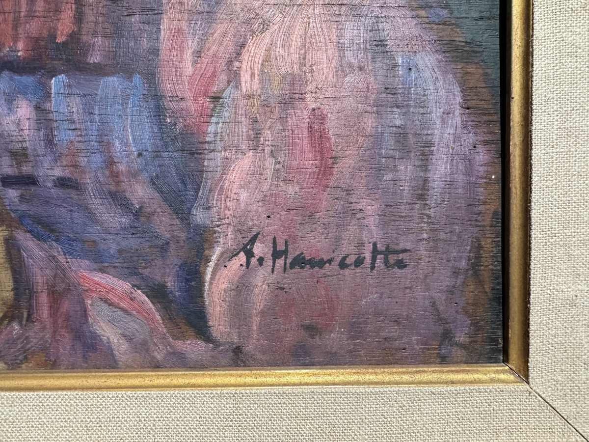 Augustin Hanicotte - Enfants au bateau - Huile sur panneau-photo-3