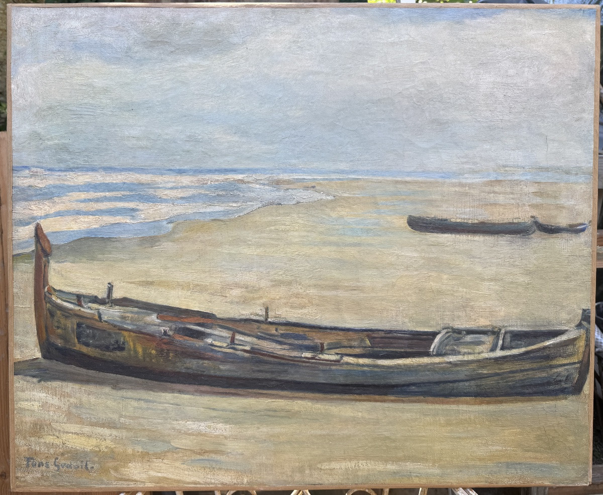 André Fons-godail - Boat On The Beach - Oil On Canvas-photo-2