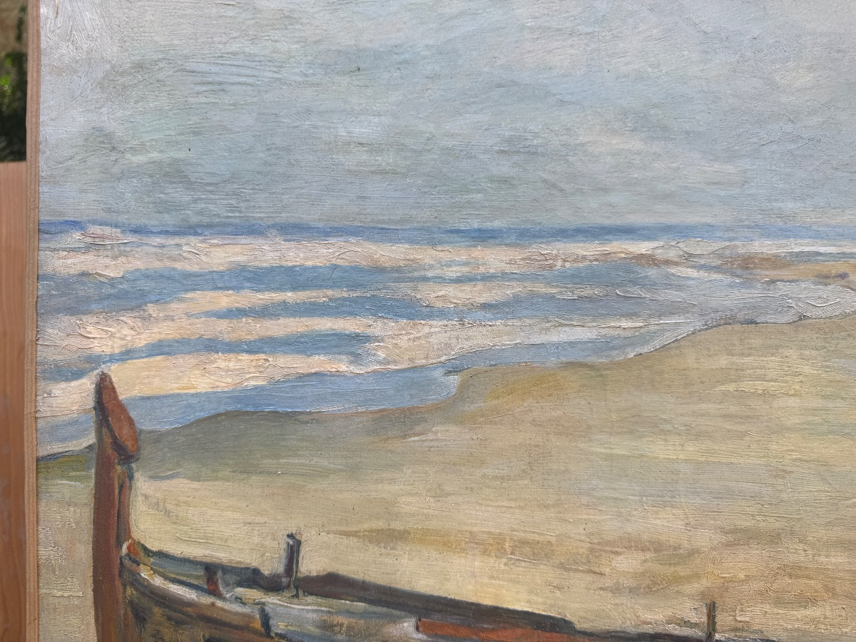 André Fons-godail - Boat On The Beach - Oil On Canvas-photo-3